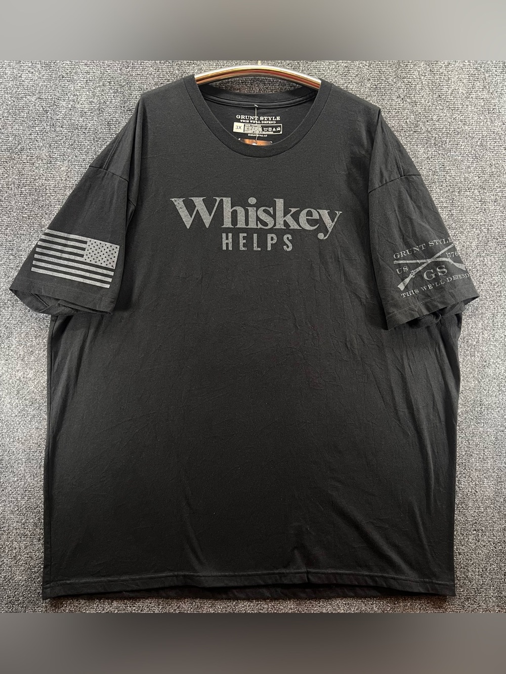 NWT Grunt Style Whiskey Helps Shirt Mens 3XL Black/Gray Patriotic US Flag Cotton